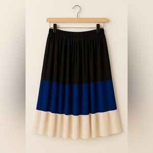 Colorblock Midi Skirt - Black, Blue, and Cream